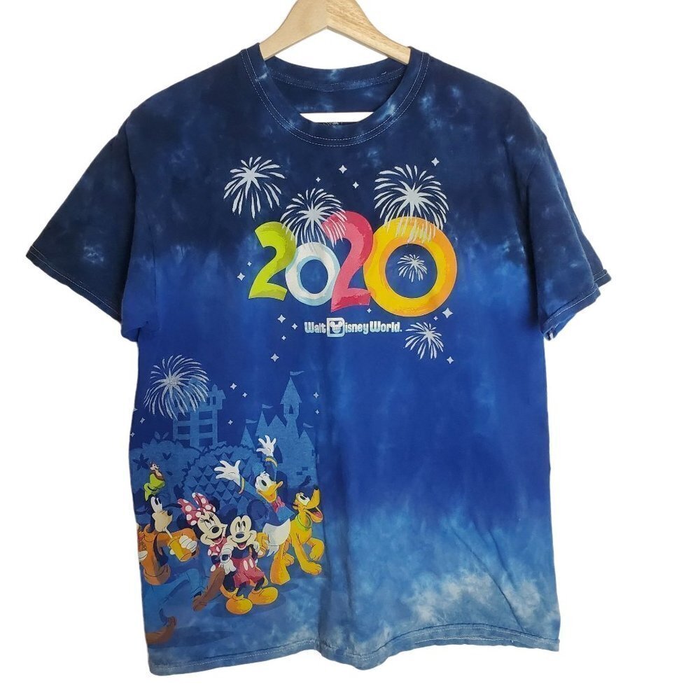 Disney Large T-shirt‎ 2020 Tie Dye Blue Mickey Minnie Pluto Walt Disney World